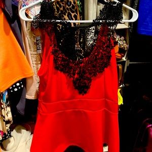 Blu planet Red peplum top with black accent